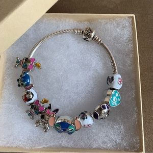 Pandora Snake Chain Bracelet w/ 10 NEW Disney Lilo & Stitch Theme Charms